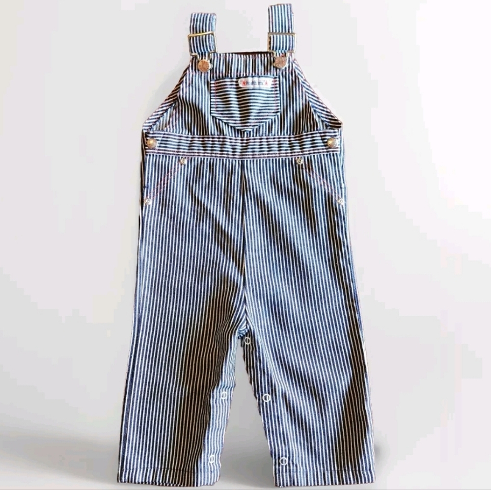 VTG Healthtex Striped Cotton Overalls Size 24 Month Color Blue White US Made